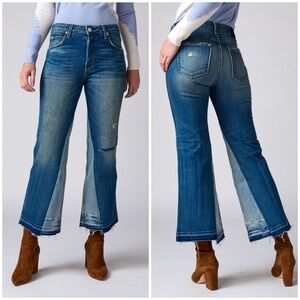 New AMO Babe Dive Bar Destroy Jeans Ankle Patchwork Panel Flare Sz 30